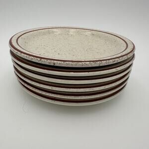 Vintage Pottery Bread & Butter Plates Brown Speckled Set of 6
